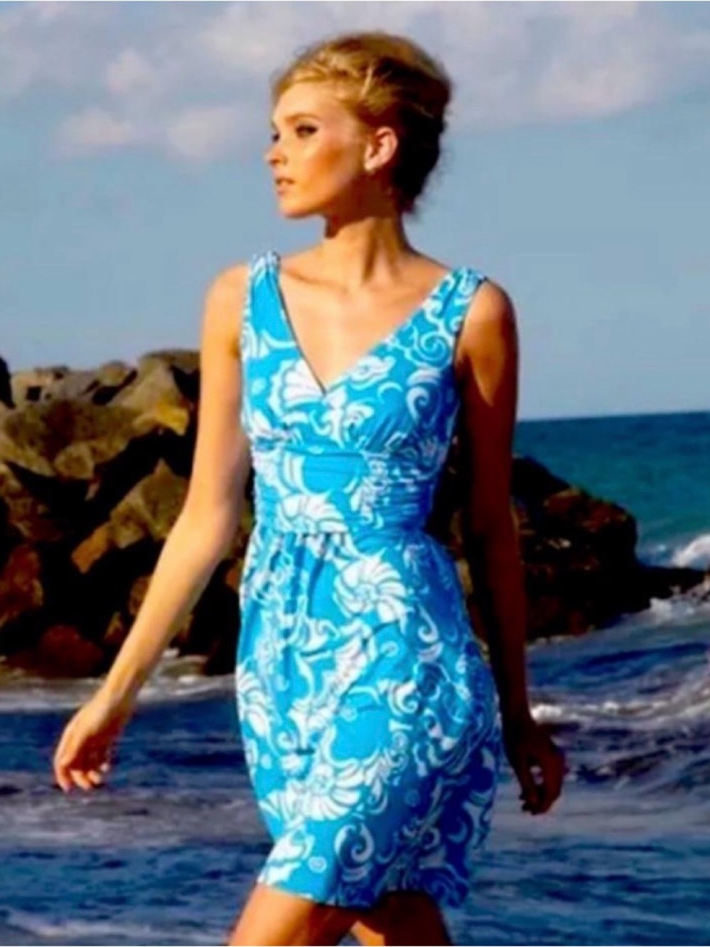 Lilly Pulitzer Shianne Dress XL Floral Azure Ariel Blue Tide Sleeveless Resort